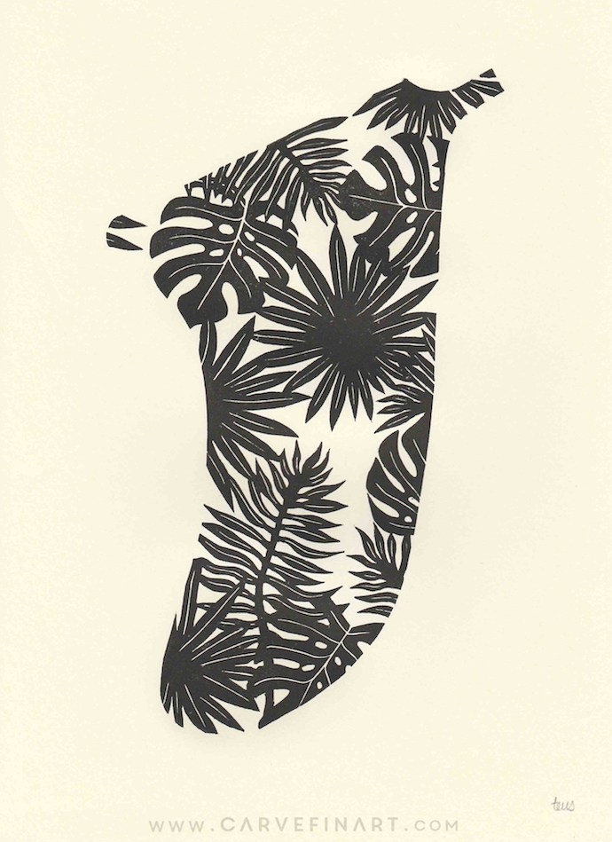 Tropical Leaves Fin - Carve Fin Art-LinocutSurfFinArt