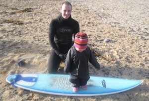 surfer dad and daughter