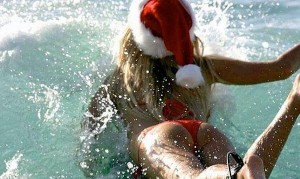 sexy surfing santa