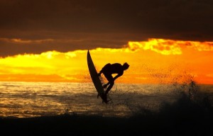 Yallingup surfing aerial sunset