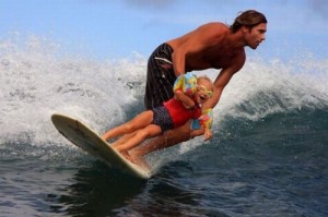 surfer dad and kid