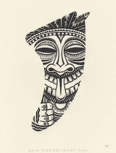 Tiki Idol Fin-CarveFinArt-LinocutSurfFinArt