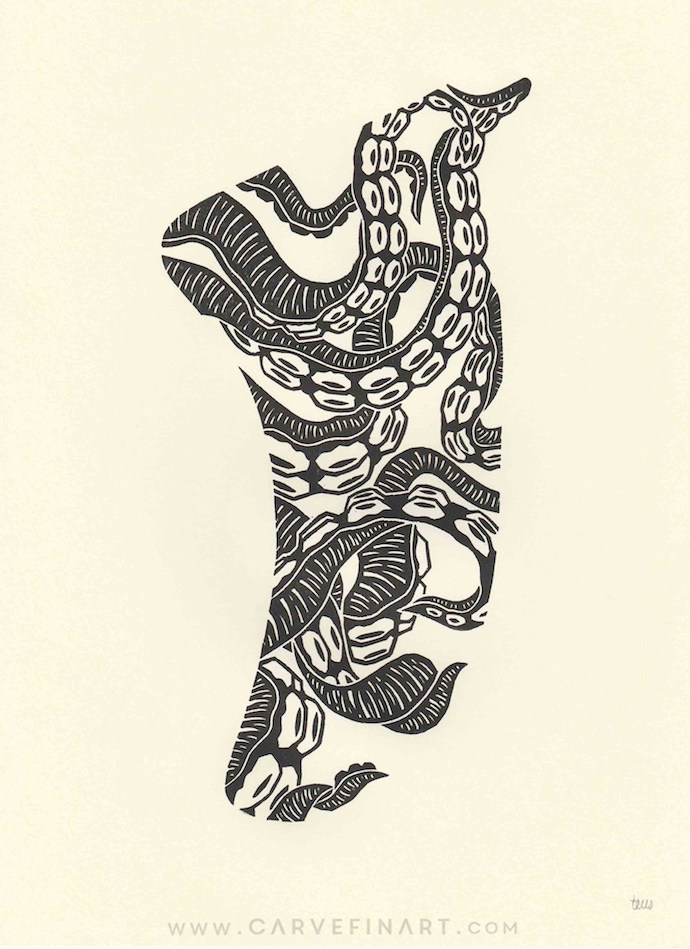 Twisted Tentacles Fin - Carve Fin Art-LinocutSurfFinArt