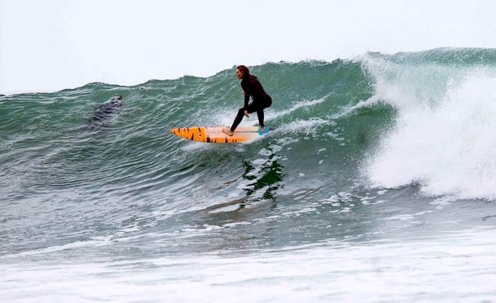 Ingrid Nuss surfing in South Africa